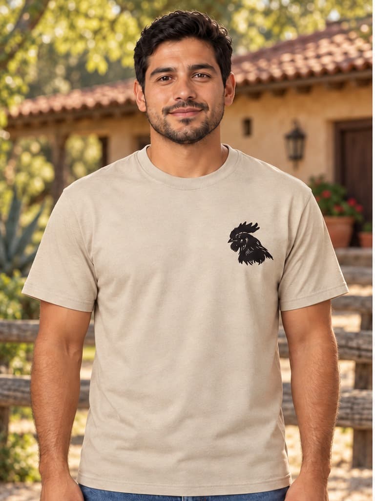 Man wearing the rooster shirt (example photo)